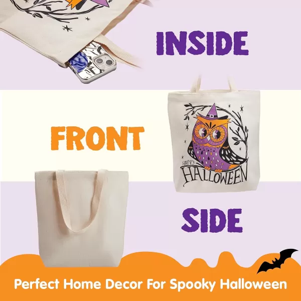 JOYIN 3PCS 1375 Large Halloween Tote Treat Bags for Trick or Treating Halloween Goodie Candy Bags Reusable Canvas Gift Bags for Kids Party Favor Supplies Snack Grocery Bags with Handles