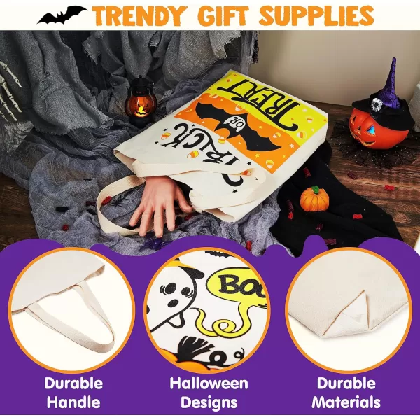 JOYIN 3PCS 1375 Large Halloween Tote Treat Bags for Trick or Treating Halloween Goodie Candy Bags Reusable Canvas Gift Bags for Kids Party Favor Supplies Snack Grocery Bags with Handles