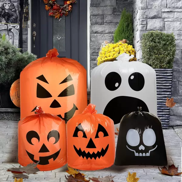 JOYIN 6 Pcs Halloween Leaf Bags Pumpkin Leaf Lawn Bags for Yard Fall Leaf Outdoor Decorations Plastic Resuable Jack o Lantern Trash Bag for Halloween Decor Party Favors Party Supplies