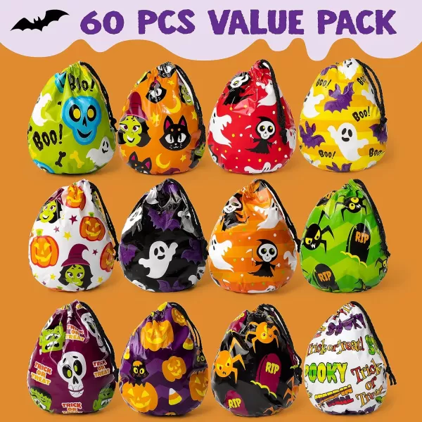 JOYIN 60 Halloween Drawstring Goody Treats Bags for Kids Halloween Trick or Treat Party Favor Supplies Classroom Candy Goodie Bags