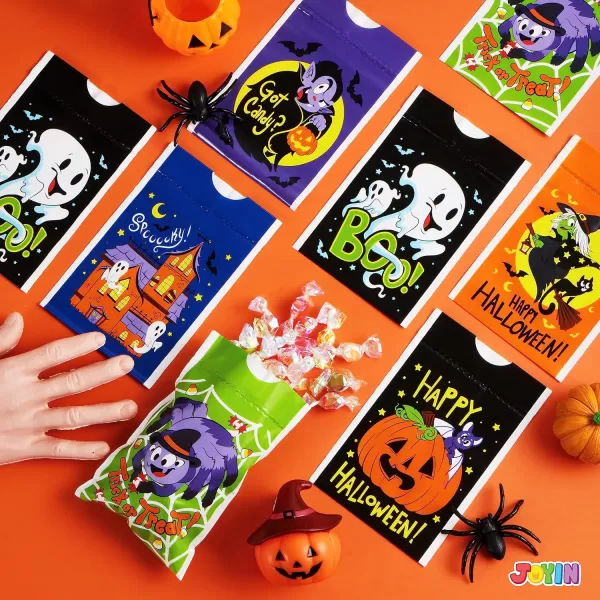 JOYIN 60 Pcs Halloween Drawstring Treat Bags Goodie Candy Trick or Treat Bags Bulk 6 Design Goody Bags for Trick or Treating Small Plastic Snack Gifts Bags for Kids Halloween Party Favors Supplies