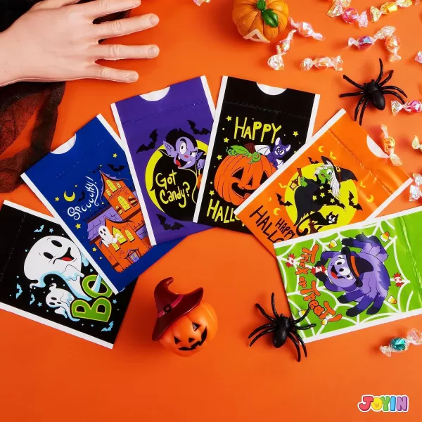 JOYIN 60 Pcs Halloween Drawstring Treat Bags Goodie Candy Trick or Treat Bags Bulk 6 Design Goody Bags for Trick or Treating Small Plastic Snack Gifts Bags for Kids Halloween Party Favors Supplies