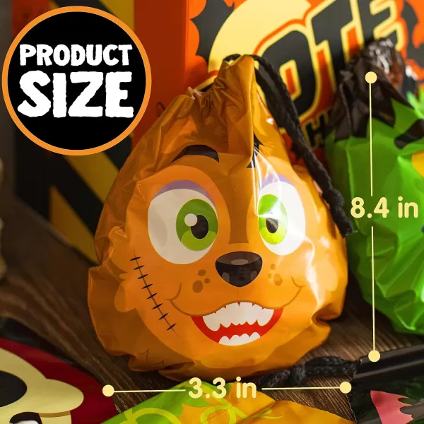 JOYIN 60PCS Halloween Drawstring Treat Bags Goodie Candy Trick or Treat Bags Bulk in 12 Cute Monster Designs Small Plastic Gifts Bags for Kids Trick or Treating Halloween Party Favors Supplies