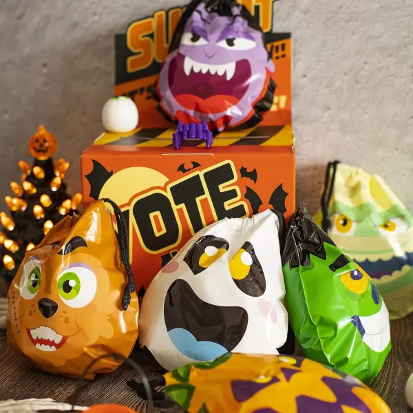JOYIN 60PCS Halloween Drawstring Treat Bags Goodie Candy Trick or Treat Bags Bulk in 12 Cute Monster Designs Small Plastic Gifts Bags for Kids Trick or Treating Halloween Party Favors Supplies