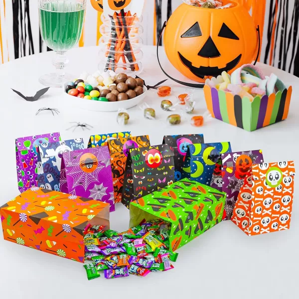 JOYIN 72 PCS Halloween Paper Treat Bags with Stickers Halloween Candy Goodie Bags with 12 Character Designs for Halloween Party Supply Trick or Treat Paper Bags for Party Favors