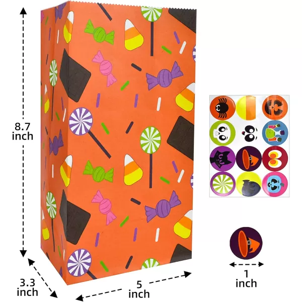 JOYIN 72 PCS Halloween Paper Treat Bags with Stickers Halloween Candy Goodie Bags with 12 Character Designs for Halloween Party Supply Trick or Treat Paper Bags for Party Favors