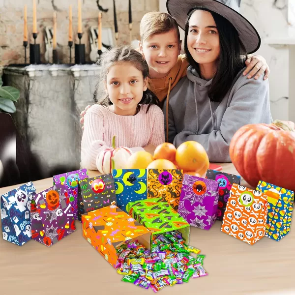 JOYIN 72 PCS Halloween Paper Treat Bags with Stickers Halloween Candy Goodie Bags with 12 Character Designs for Halloween Party Supply Trick or Treat Paper Bags for Party Favors