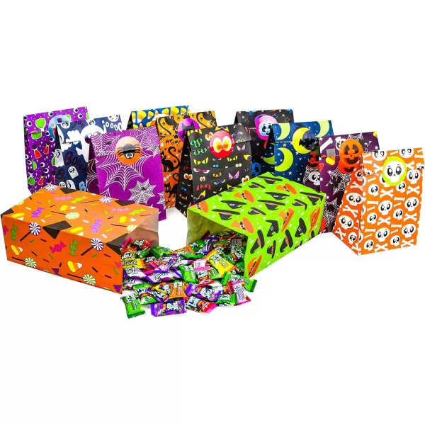 JOYIN 72 PCS Halloween Paper Treat Bags with Stickers Halloween Candy Goodie Bags with 12 Character Designs for Halloween Party Supply Trick or Treat Paper Bags for Party Favors