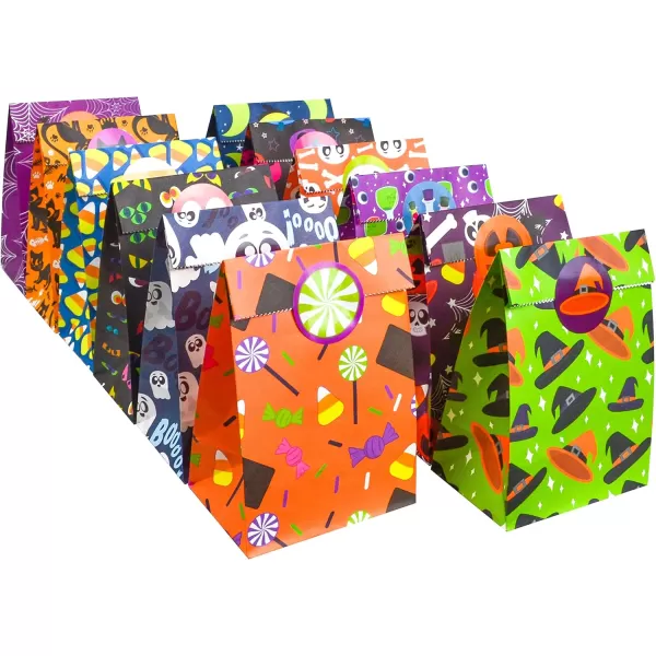 JOYIN 72 PCS Halloween Paper Treat Bags with Stickers Halloween Candy Goodie Bags with 12 Character Designs for Halloween Party Supply Trick or Treat Paper Bags for Party Favors