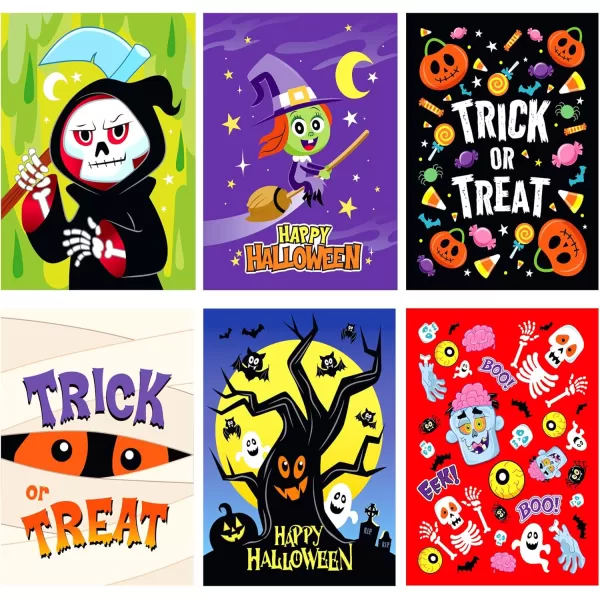 JOYIN 72 Pcs Halloween Candy Bags Trick or Treating Goodie Bags in 6 Halloween Character Themed Designs for Kids Halloween Party Favor Plastic Snacks Stuffers Bag for Party Supplies