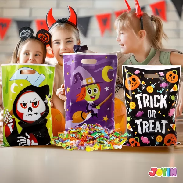 JOYIN 72 Pcs Halloween Candy Bags Trick or Treating Goodie Bags in 6 Halloween Character Themed Designs for Kids Halloween Party Favor Plastic Snacks Stuffers Bag for Party Supplies