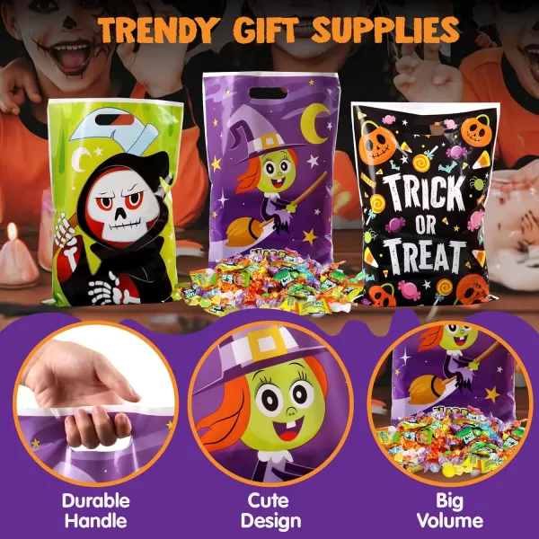 JOYIN 72 Pcs Halloween Candy Bags Trick or Treating Goodie Bags in 6 Halloween Character Themed Designs for Kids Halloween Party Favor Plastic Snacks Stuffers Bag for Party Supplies