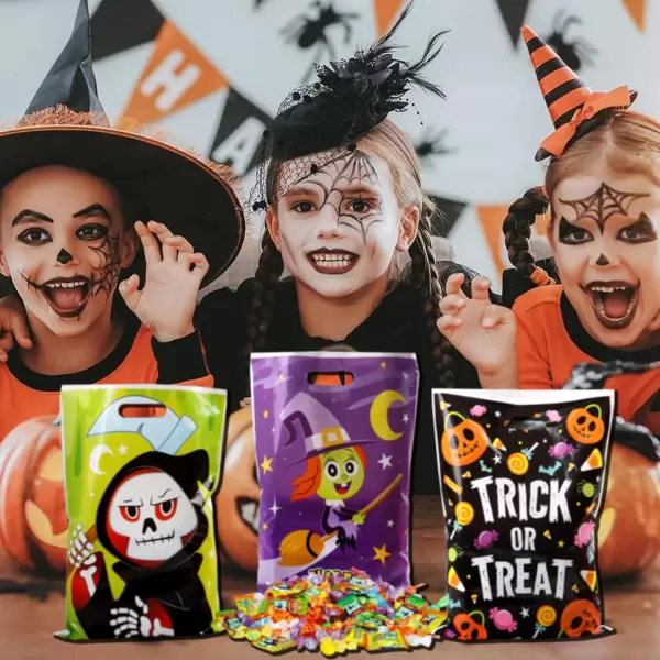 JOYIN 72 Pcs Halloween Candy Bags Trick or Treating Goodie Bags in 6 Halloween Character Themed Designs for Kids Halloween Party Favor Plastic Snacks Stuffers Bag for Party Supplies