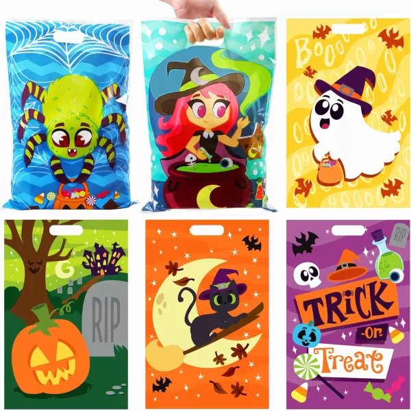 JOYIN 72 Pcs Halloween Goodie Bags Halloween Candy Bags in 6 Designs for Kids Snacks Party Favors Trick or Treating Bag for Halloween Party Supplies Snacks Stuffers Prizes
