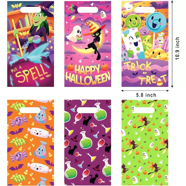 JOYIN 72 Pcs Halloween Plastic Treat Bags with Doubleside Print Halloween Candy Cookie Bags Halloween Goodie Bags Gift Bags for Halloween Party Favors TrickorTreating Halloween Treats