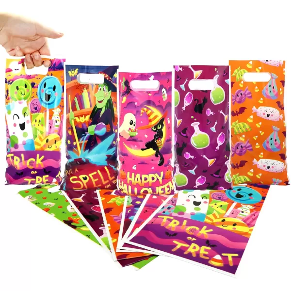 JOYIN 72 Pcs Halloween Plastic Treat Bags with Doubleside Print Halloween Candy Cookie Bags Halloween Goodie Bags Gift Bags for Halloween Party Favors TrickorTreating Halloween Treats
