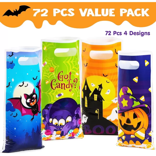 JOYIN 72 Pieces Halloween Trick Or Treat Bags in 4 Designs for TrickorTreating Halloween Party Favors Event Party Supplies Halloween Goodie Candy Bags