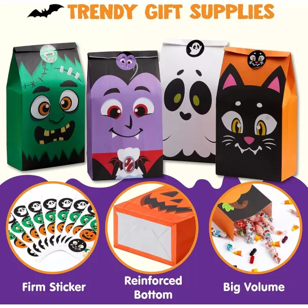 JOYIN 72PCS Halloween Treat Bags 6 Styles Trick or Treat Paper Bags with Stickers Halloween Goodie Bags for Kids Halloween Candy Bags Halloween Party Favors Decorations