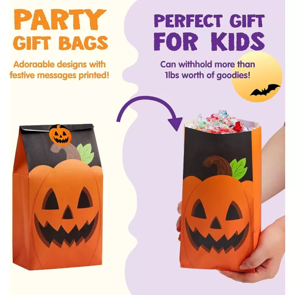 JOYIN 72PCS Halloween Treat Bags 6 Styles Trick or Treat Paper Bags with Stickers Halloween Goodie Bags for Kids Halloween Candy Bags Halloween Party Favors Decorations