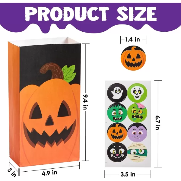 JOYIN 72PCS Halloween Treat Bags 6 Styles Trick or Treat Paper Bags with Stickers Halloween Goodie Bags for Kids Halloween Candy Bags Halloween Party Favors Decorations