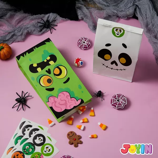 JOYIN 72PCS Halloween Treat Bags 6 Styles Trick or Treat Paper Bags with Stickers Halloween Goodie Bags for Kids Halloween Candy Bags Halloween Party Favors Decorations