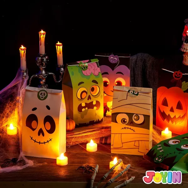 JOYIN 72PCS Halloween Treat Bags 6 Styles Trick or Treat Paper Bags with Stickers Halloween Goodie Bags for Kids Halloween Candy Bags Halloween Party Favors Decorations