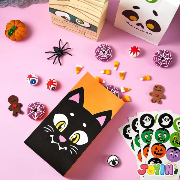JOYIN 72PCS Halloween Treat Bags 6 Styles Trick or Treat Paper Bags with Stickers Halloween Goodie Bags for Kids Halloween Candy Bags Halloween Party Favors Decorations