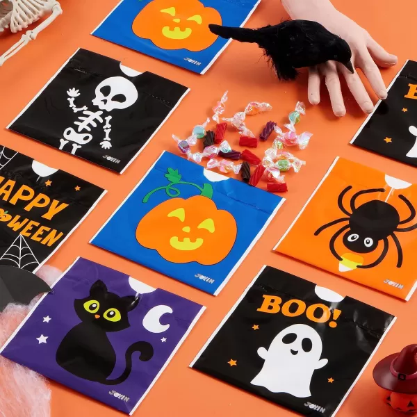JOYIN 96 Pcs Halloween Drawstring Candy Bags Small Trick or Treat Bags Bulk Plastic Goodie Bags for Trick or Treating Gift Bags for Kids Boys Girls Halloween Party Favors Supplies