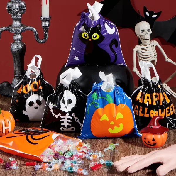 JOYIN 96 Pcs Halloween Drawstring Candy Bags Small Trick or Treat Bags Bulk Plastic Goodie Bags for Trick or Treating Gift Bags for Kids Boys Girls Halloween Party Favors Supplies