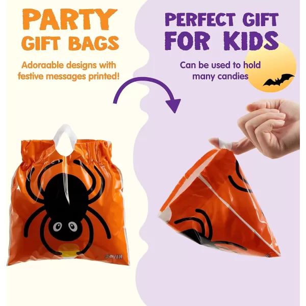 JOYIN 96 Pcs Halloween Drawstring Candy Bags Small Trick or Treat Bags Bulk Plastic Goodie Bags for Trick or Treating Gift Bags for Kids Boys Girls Halloween Party Favors Supplies