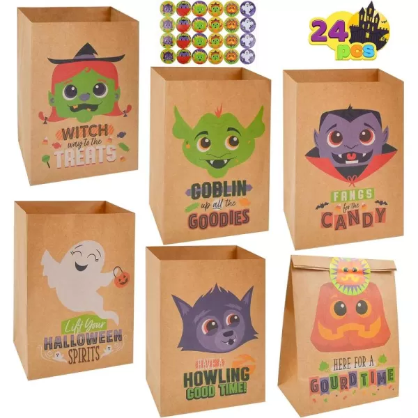 JOYIN 24 PCS Halloween Kraft Paper Treat Bags with Character Designs Halloween Candy Bag with Kraft Paper Bag ampamp Sticker Halloween Candy Gift Bags for Party Favor Party Supplies