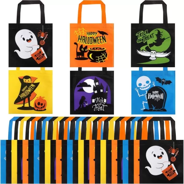 JOYIN 32 NonWoven Halloween Tote Gift Bags Colorful for Kids 6 Patterns Design Trick or Treat Bags for Halloween Party Favor Supplies Reusable Goody Candy Bag Halloween Snacks Goodie BagsMulticolor