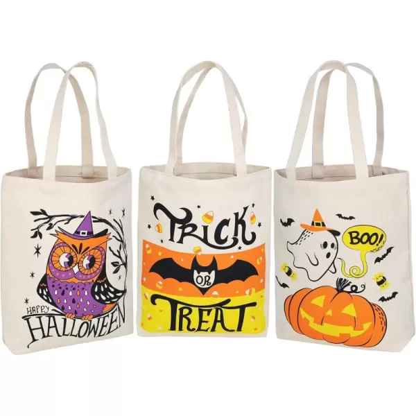 JOYIN 3PCS 1375 Large Halloween Tote Treat Bags for Trick or Treating Halloween Goodie Candy Bags Reusable Canvas Gift Bags for Kids Party Favor Supplies Snack Grocery Bags with Handles