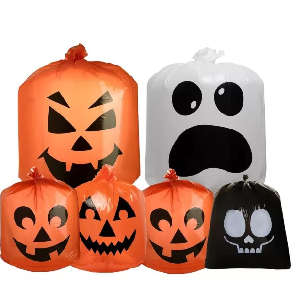 JOYIN 6 Pcs Halloween Leaf Bags Pumpkin Leaf Lawn Bags for Yard Fall Leaf Outdoor Decorations Plastic Resuable Jack o Lantern Trash Bag for Halloween Decor Party Favors Party Supplies
