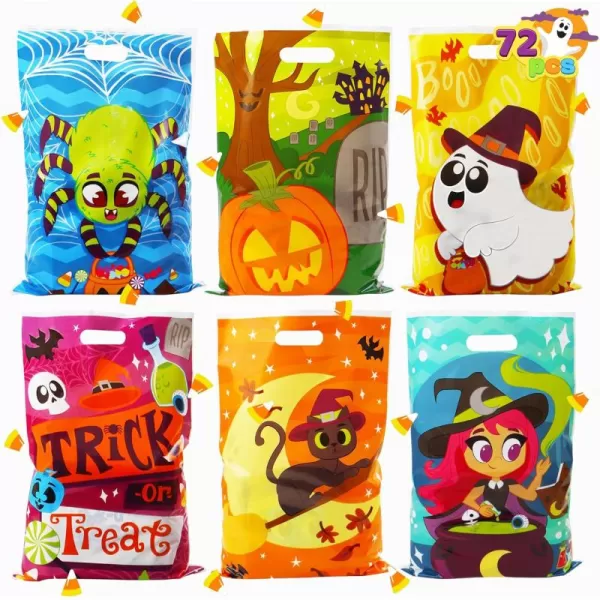 JOYIN 72 Pcs Halloween Goodie Bags Halloween Candy Bags in 6 Designs for Kids Snacks Party Favors Trick or Treating Bag for Halloween Party Supplies Snacks Stuffers Prizes