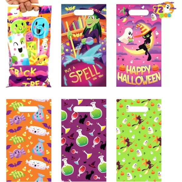 JOYIN 72 Pcs Halloween Plastic Treat Bags with Doubleside Print Halloween Candy Cookie Bags Halloween Goodie Bags Gift Bags for Halloween Party Favors TrickorTreating Halloween Treats