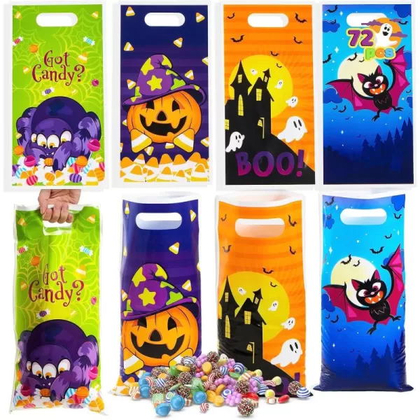 JOYIN 72 Pieces Halloween Trick Or Treat Bags in 4 Designs for TrickorTreating Halloween Party Favors Event Party Supplies Halloween Goodie Candy Bags