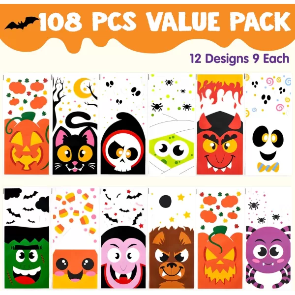JOYIN 108 Pcs Halloween Cellophane Bags with Twist Tie Candy Treat Bags Sweet Bags Gift Bags Party Favors for Halloween Day Table Decor and Party Favor