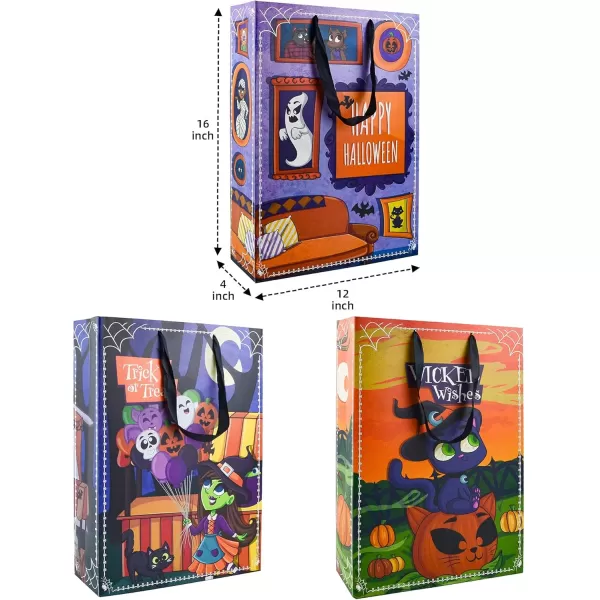 JOYIN 12 PCS Halloween Treat Bags Set Includes 9 Mini Halloween Treat Boxes and 3 Large Cardboard Paper Tote Bags for Trick or Treat Halloween Goodie Bags for Gift Kids Halloween Party Favor