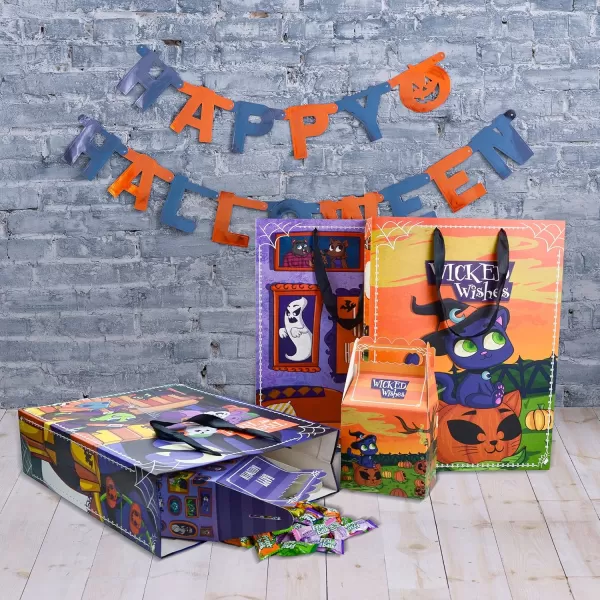 JOYIN 12 PCS Halloween Treat Bags Set Includes 9 Mini Halloween Treat Boxes and 3 Large Cardboard Paper Tote Bags for Trick or Treat Halloween Goodie Bags for Gift Kids Halloween Party Favor