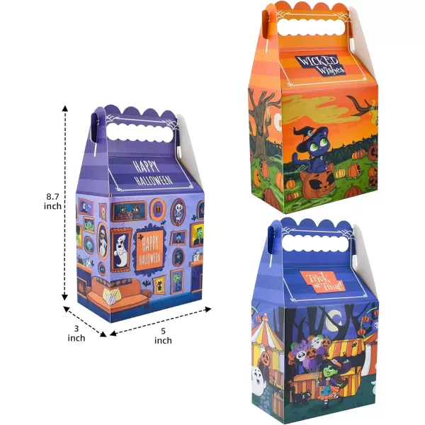 JOYIN 12 PCS Halloween Treat Bags Set Includes 9 Mini Halloween Treat Boxes and 3 Large Cardboard Paper Tote Bags for Trick or Treat Halloween Goodie Bags for Gift Kids Halloween Party Favor