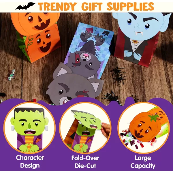 JOYIN 36PCS Halloween Treat Goodies Bags 5  8quot DieCut Flip Over Candy Box Bulk Gift Bag for Trick or Treating 8 Design NonCandy Trick or Treat Cookies Box for Kids Halloween Party Favor Supplies