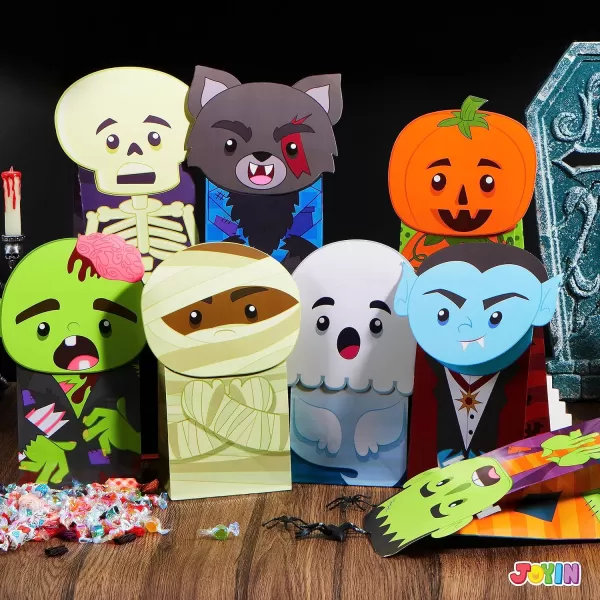 JOYIN 36PCS Halloween Treat Goodies Bags 5  8quot DieCut Flip Over Candy Box Bulk Gift Bag for Trick or Treating 8 Design NonCandy Trick or Treat Cookies Box for Kids Halloween Party Favor Supplies