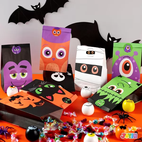 JOYIN 60 PCS Halloween Characters Paper Treat Bags Trick or Treat Goodie Bags Candy Bags with Stickers for Halloween Party Favor Supplies