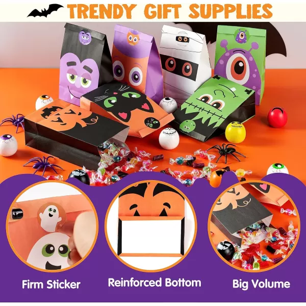 JOYIN 60 PCS Halloween Characters Paper Treat Bags Trick or Treat Goodie Bags Candy Bags with Stickers for Halloween Party Favor Supplies