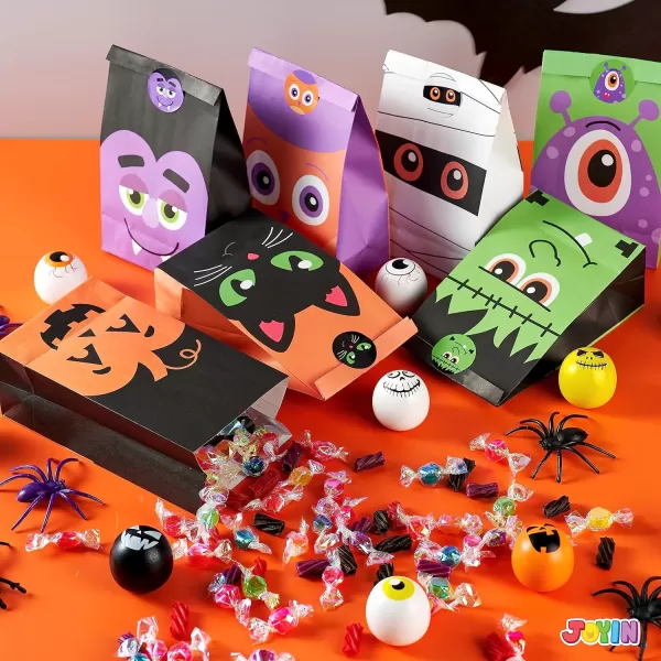 JOYIN 60 PCS Halloween Characters Paper Treat Bags Trick or Treat Goodie Bags Candy Bags with Stickers for Halloween Party Favor Supplies