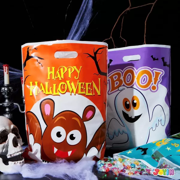 JOYIN 72 PCS Halloween Candy Bag for Trick or Treat Halloween Treat Bags with 6 Designed Characters Halloween Plastic Goodie Gift Bags for Party Favors Party Supplies
