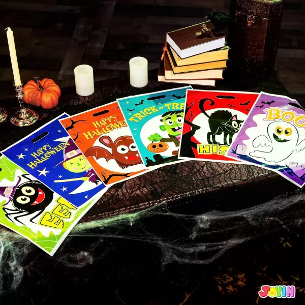 JOYIN 72 PCS Halloween Candy Bag for Trick or Treat Halloween Treat Bags with 6 Designed Characters Halloween Plastic Goodie Gift Bags for Party Favors Party Supplies