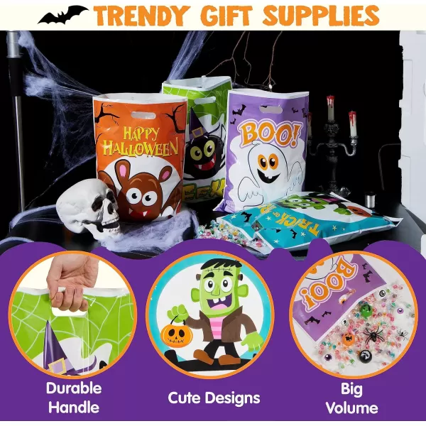 JOYIN 72 PCS Halloween Candy Bag for Trick or Treat Halloween Treat Bags with 6 Designed Characters Halloween Plastic Goodie Gift Bags for Party Favors Party Supplies