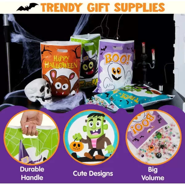 JOYIN 72 PCS Halloween Candy Bag for Trick or Treat Halloween Treat Bags with 6 Designed Characters Halloween Plastic Goodie Gift Bags for Party Favors Party Supplies